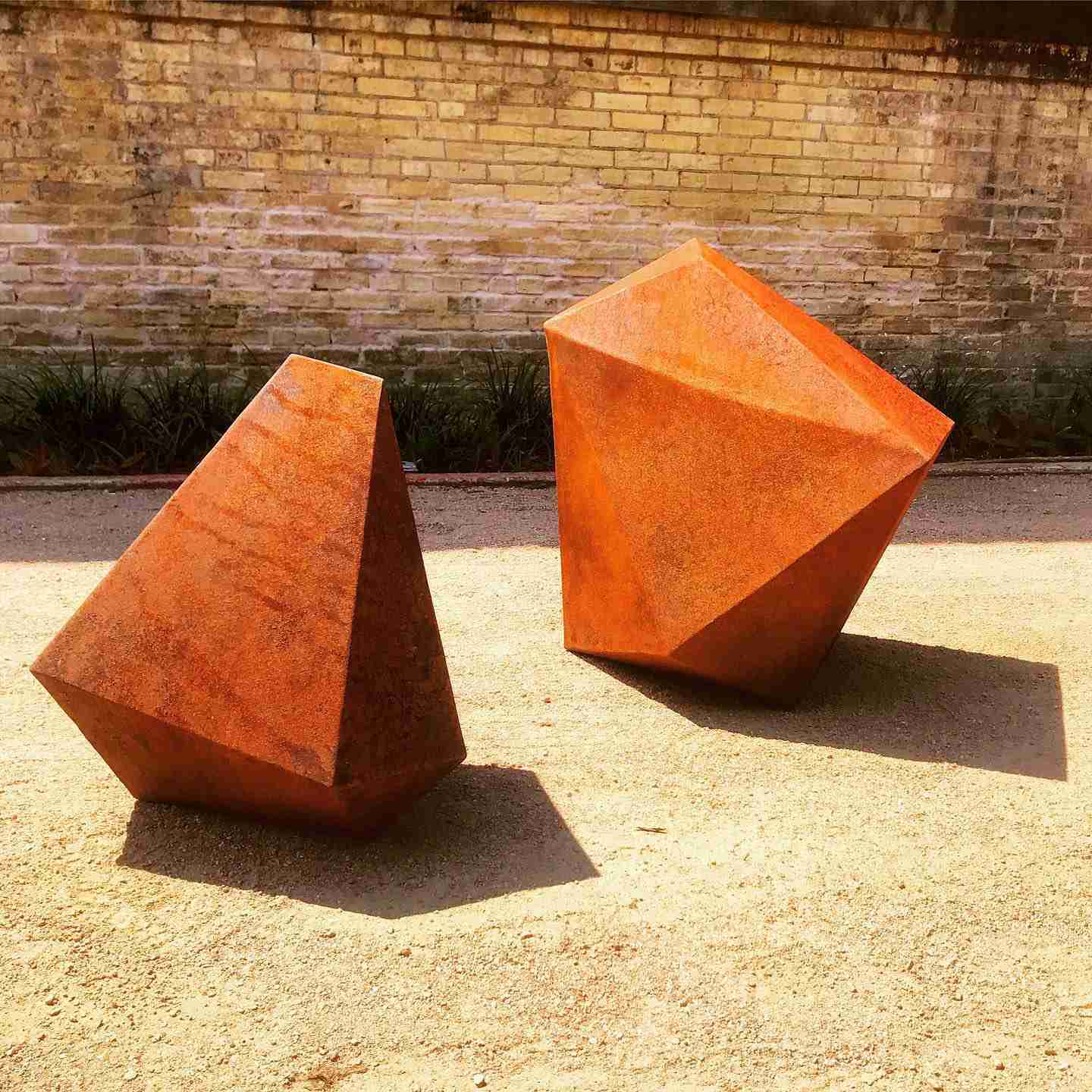 Geometric block corten garden sculpture