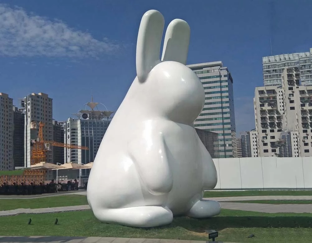 metal white rabbit cartoon sculpture