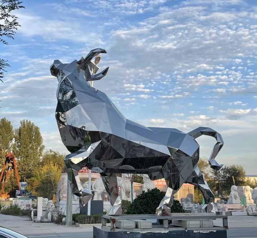geometric large bull landmark sculpture