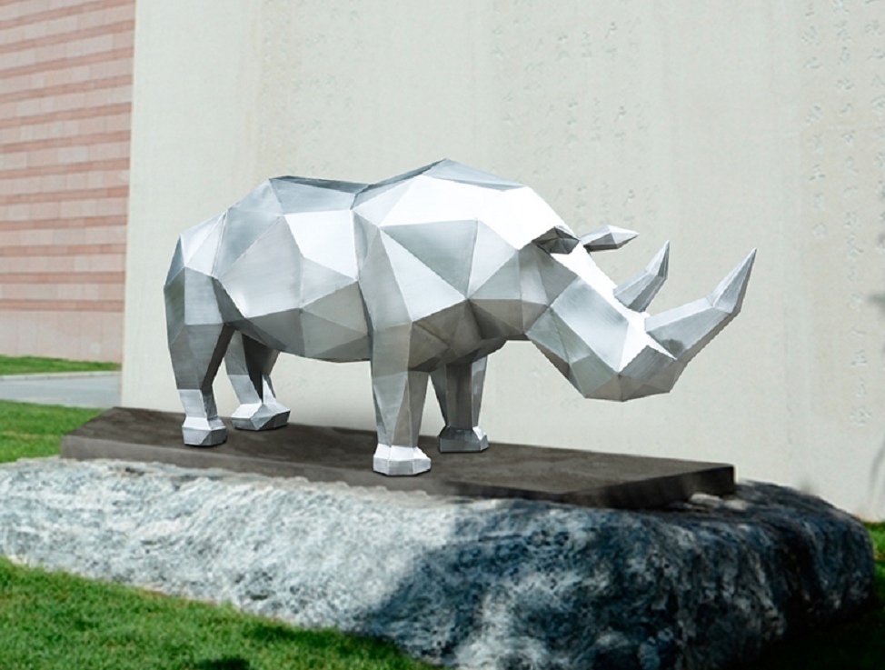 Stainless steel rhinoceros garden sculpture modern