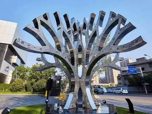 stainless steel Futuristic tree modern sculpture garden