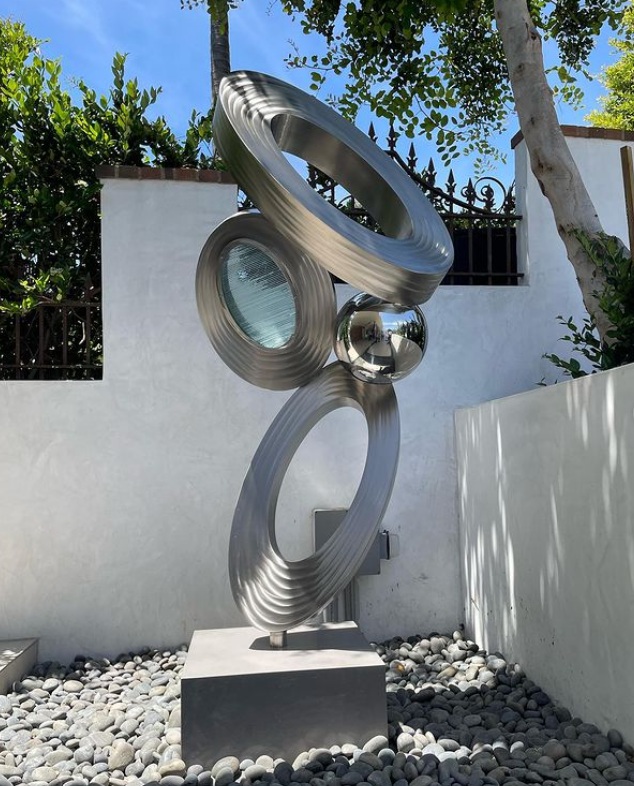 yard metal circles sculpture