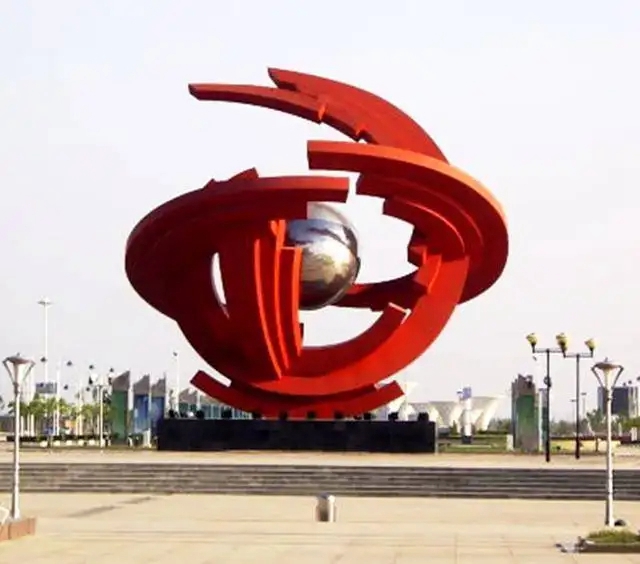 stainless steel large city sculpture red decor