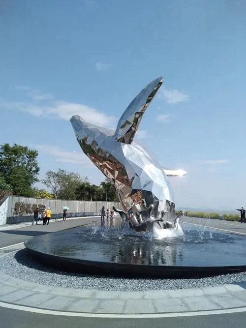 modern whale fountain ornament