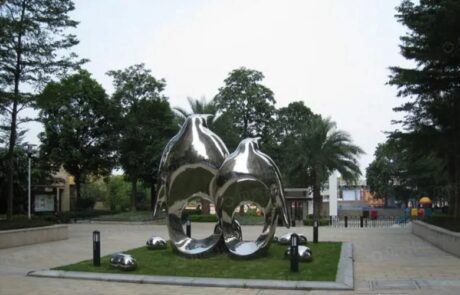 abstract penguin stainless steel lawn sculpture