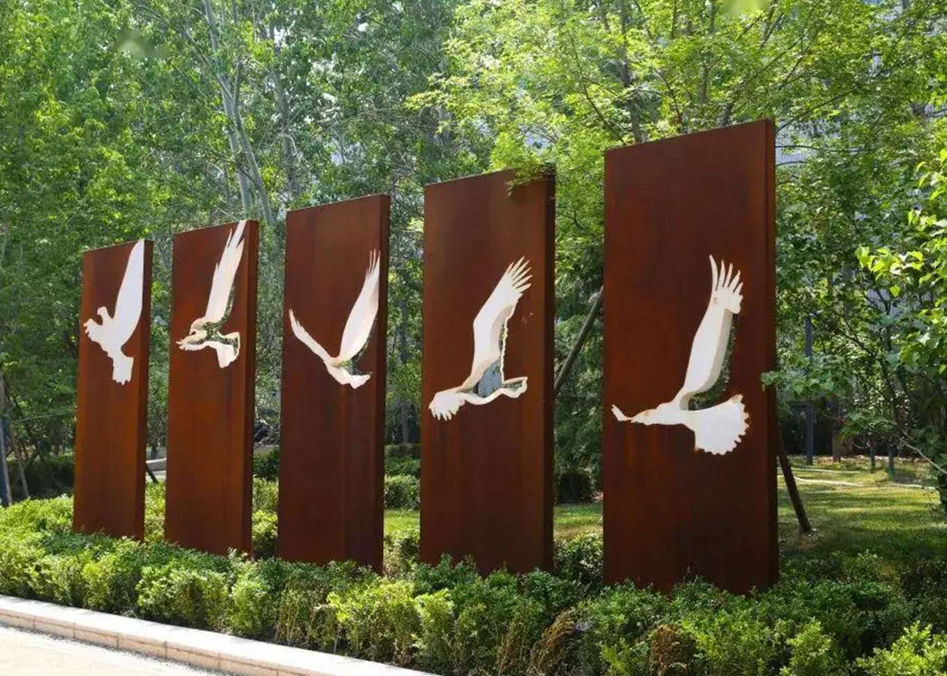 garden wall bird Corten steel relief sculpture