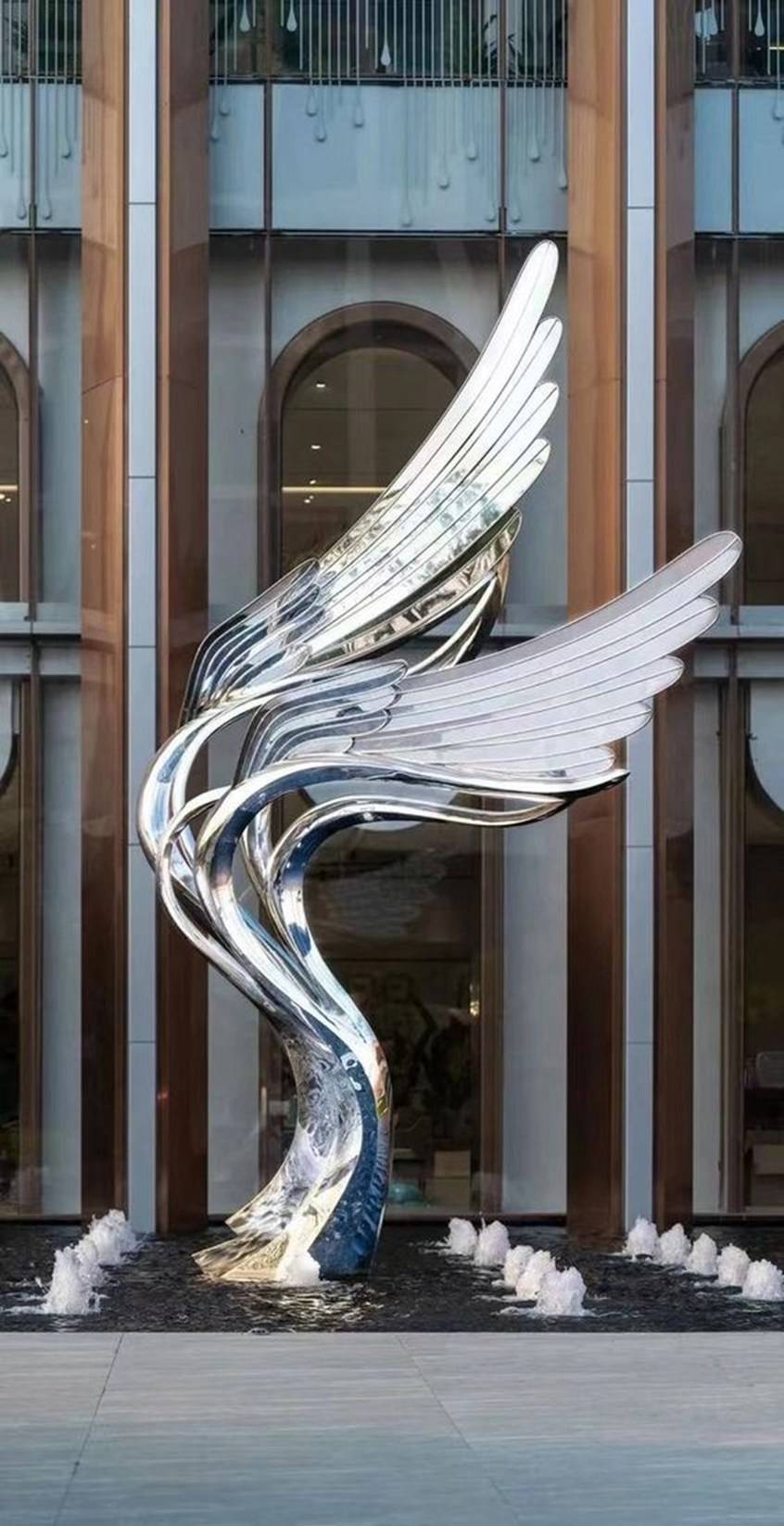 Exquisite fountain stainless steel wing sculpture