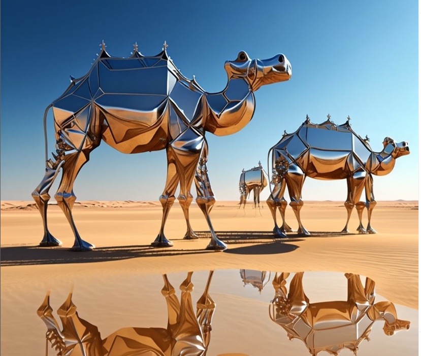 Commuting camels stainless steel sculpture (2)