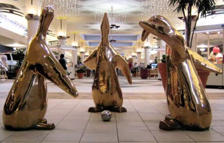 Gold Penguin stainless steel sculpture