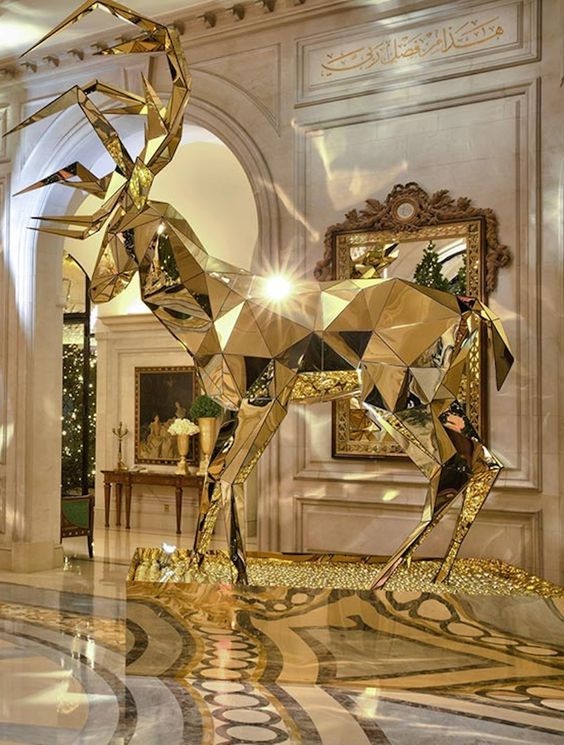 Gold Reindeer metal sculpture (3)