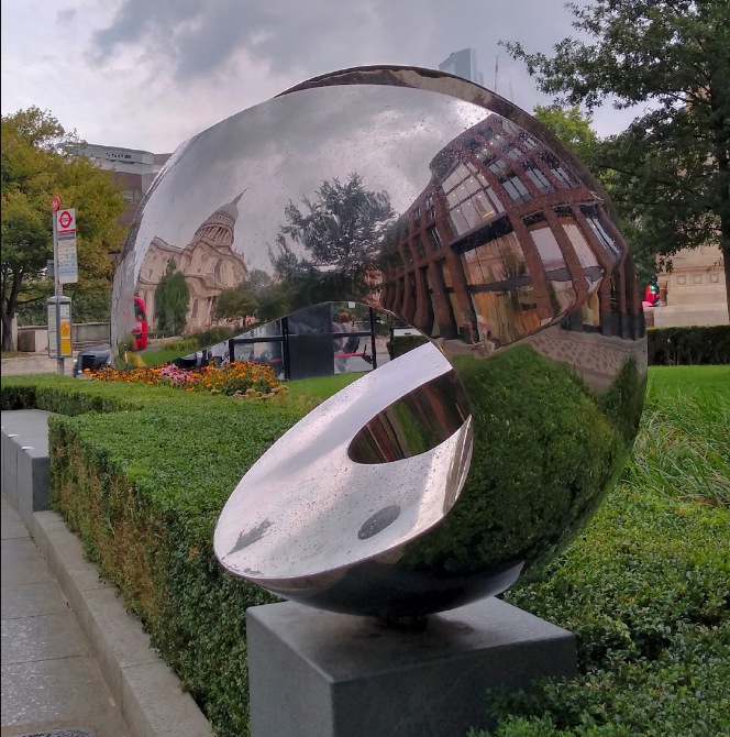 Stainless steel incomplete ball sculpture