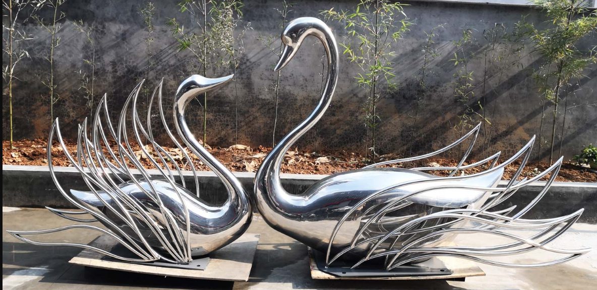 contemporary stainless steel swan sculpture 