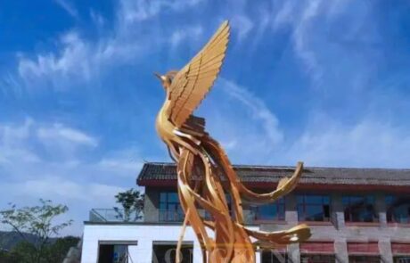 Metallic gold Phoenix statue