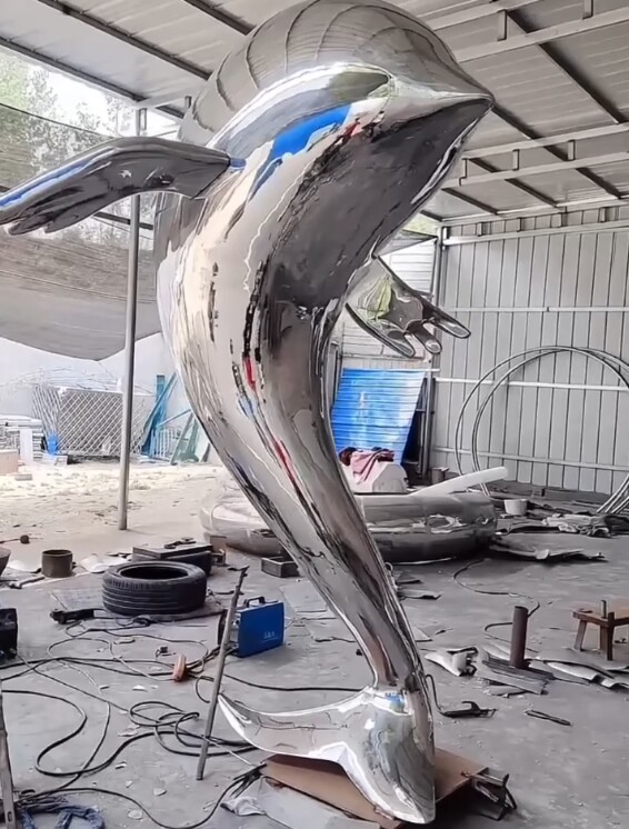 dolphin Stainless steel marine mammal sculpture