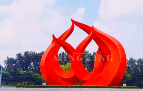 fiery red stainless steel sculpture