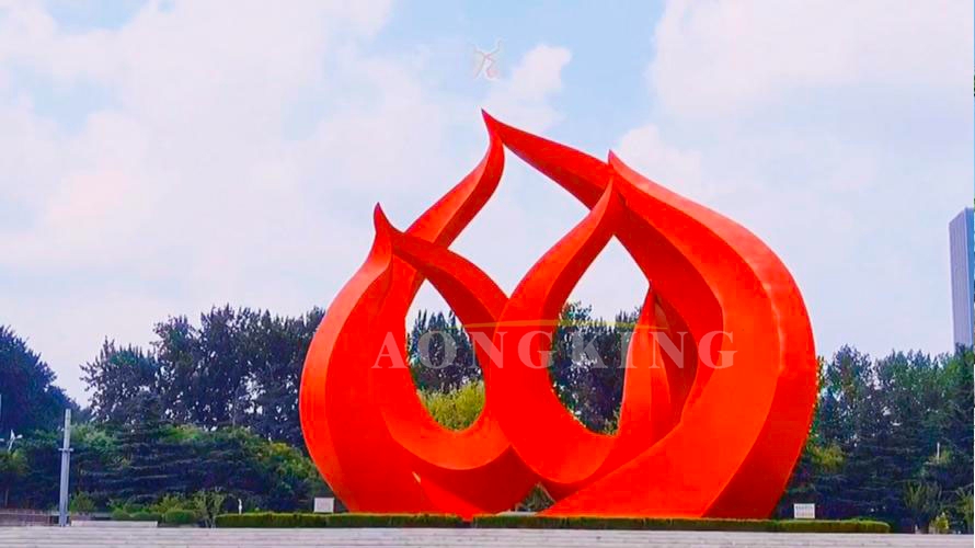 fiery red stainless steel sculpture
