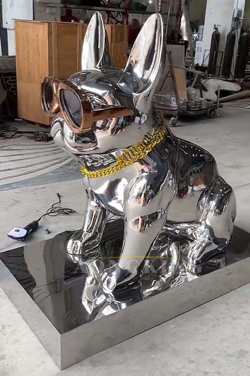 stainless steel French Bulldog statue