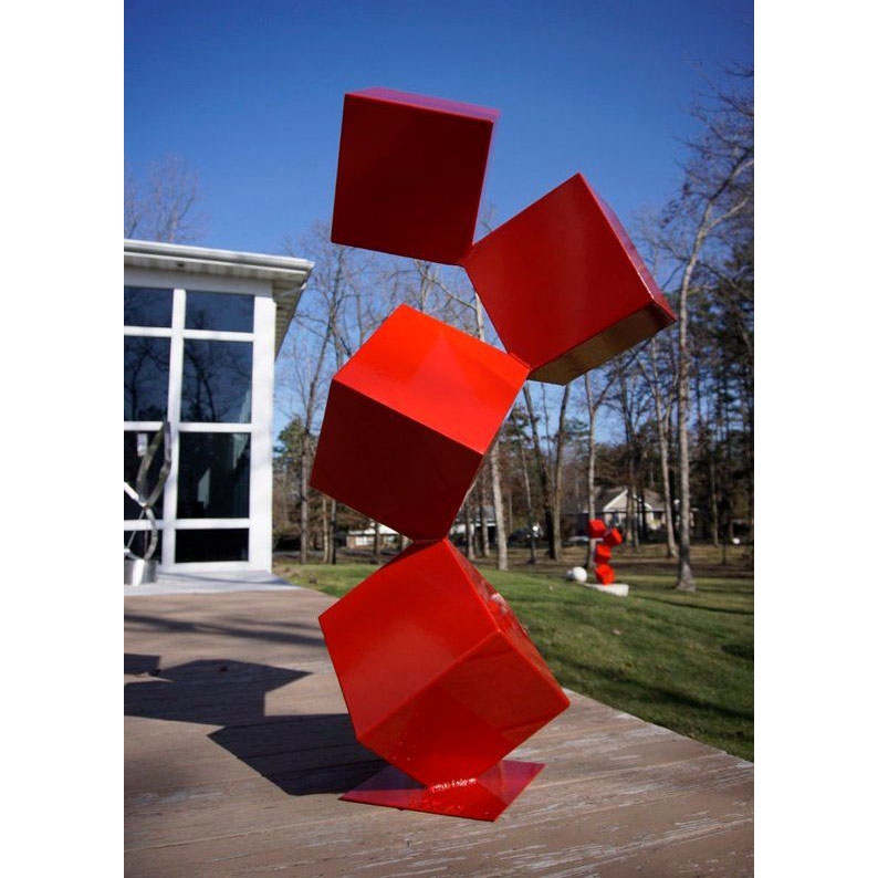 Stacked cube sculpture metal art for outside (3)