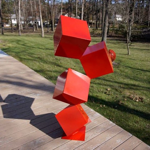 Stacked cube sculpture metal art for outside (4)