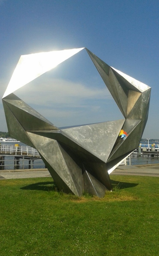 geometric mirror stainless steel sculpture