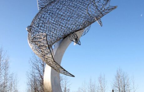 metal hollow fish sculpture