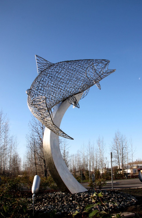 metal hollow fish sculpture