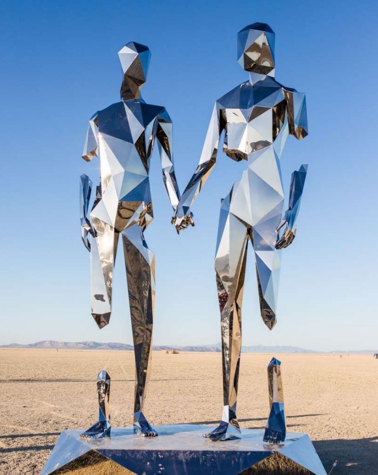 stainless steel sculpture of Broken But Together