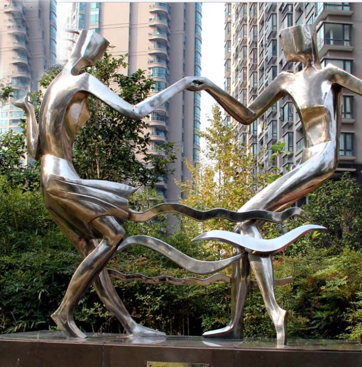 Community metal art solidarity Dancing Human stainless steel sculpture