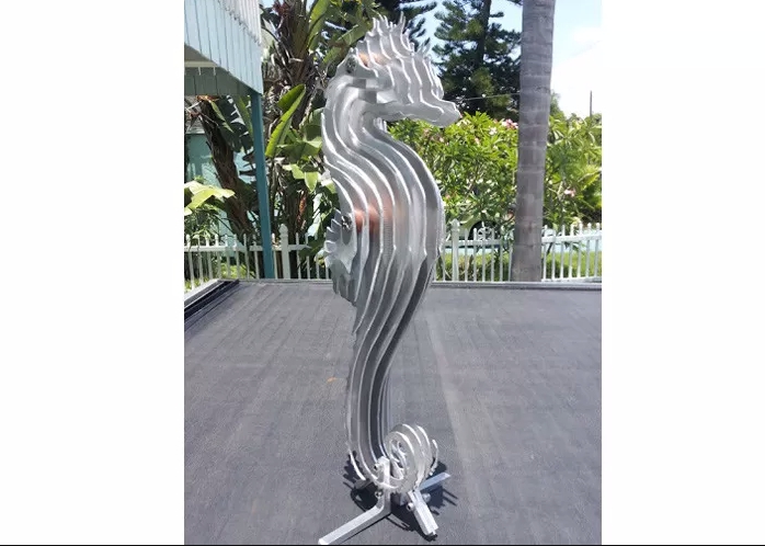 Contemporary minimalist animal art Stainless steel Seahorse metal slice assembly sculpture(1)