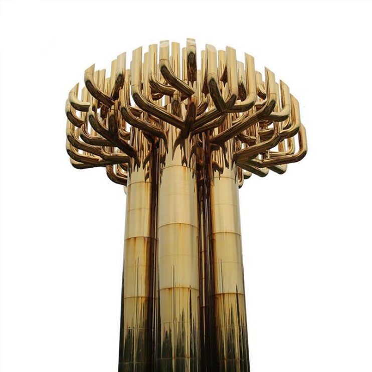 Golden Mirror Surface Metal Art Stainless Steel Tree Sculpture for Sale(2)