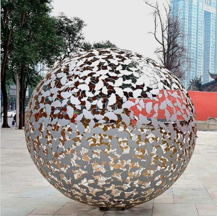 Mirror pattern Stainless Steel Ball Sculpture Polished Metal Hollow Sphere For Garden (2)