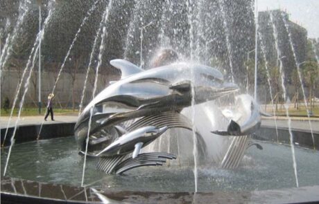 Pond decoration animal metal Mirror stainless steel Dolphin sculpture