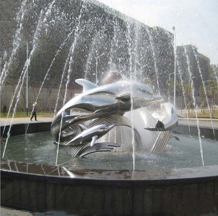 Pond decoration animal metal Mirror stainless steel Dolphin sculpture