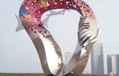 Public art Outdoor Landscape Decorative Stainless steel hollow handshake Sculpture