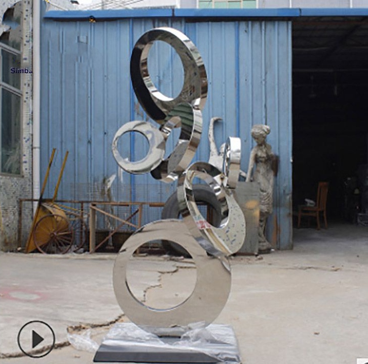 Technology sense decorative mirror art design Stainless Steel ring Sculpture for Outdoor Decoration (3)