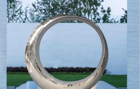 Villa entrance Minimalist style mirror stainless steel ring sculpture pond decoration (1)