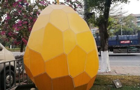 Yellow paintting geometry fruit stainless steel pear sculpture Environmentally friendly decoration