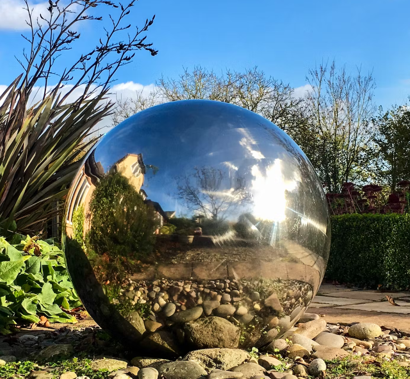 garden stainless steel sphere sculpture with pebble