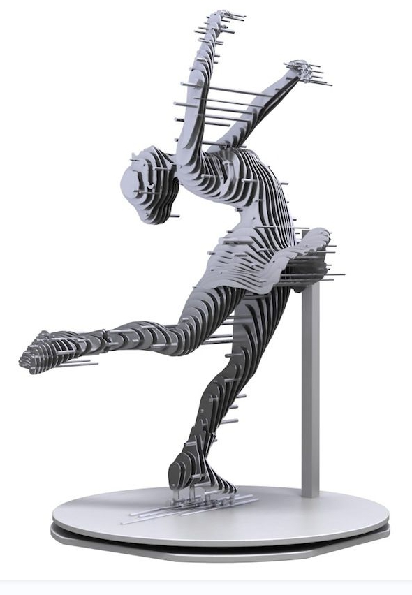 sliced metal dancing girl sculpture