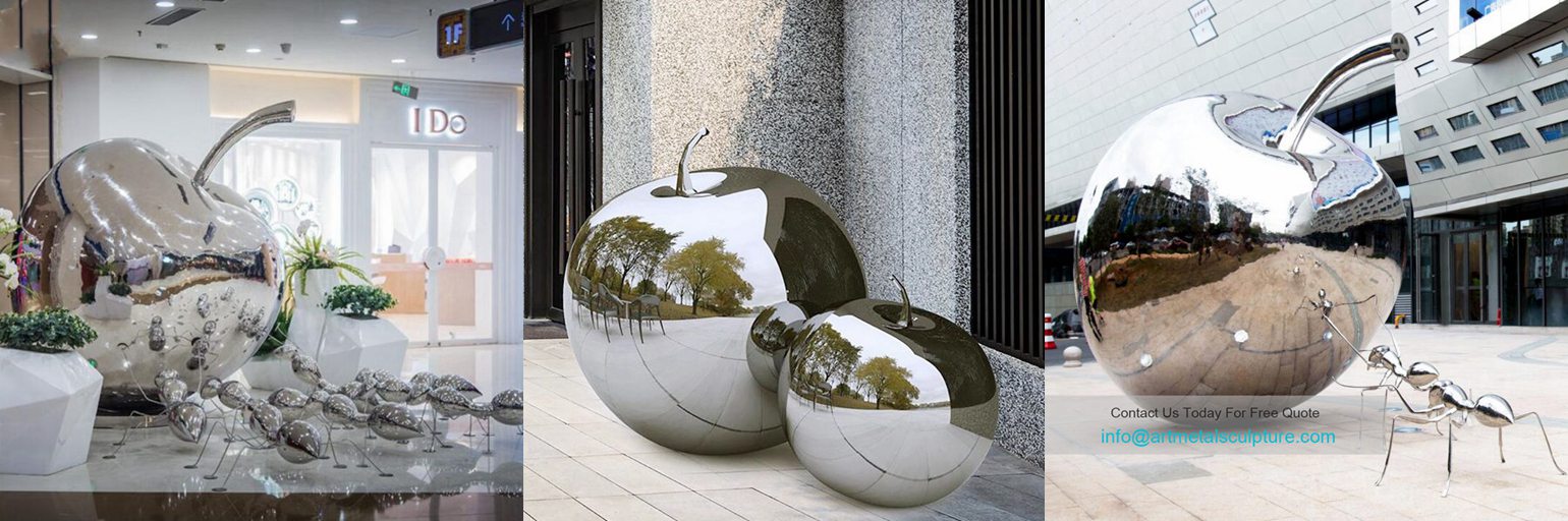 stainless steel mirror Apple sculptures