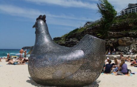 stainless steel hen sculpture