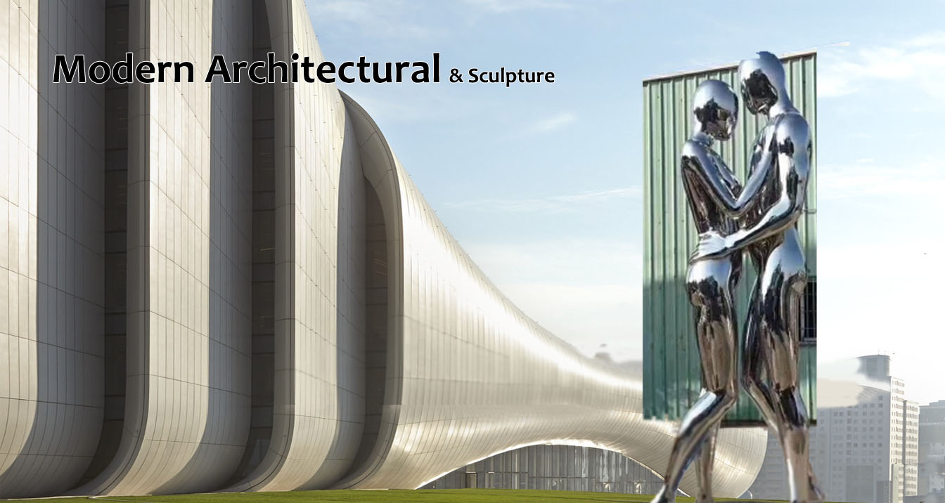 Harmonious Fusion of Stainless Steel Sculpture and Modern Architecture