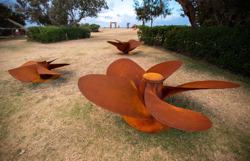 corten steel fan sculptures