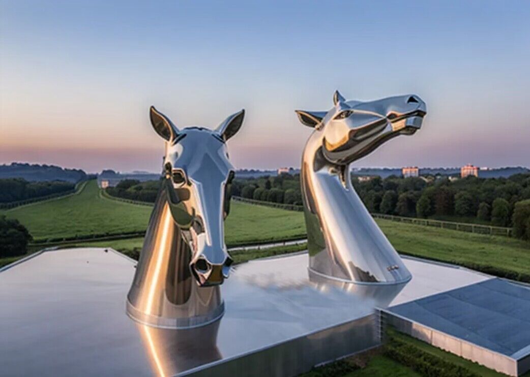publick art giant stainless steel horse face sculpture