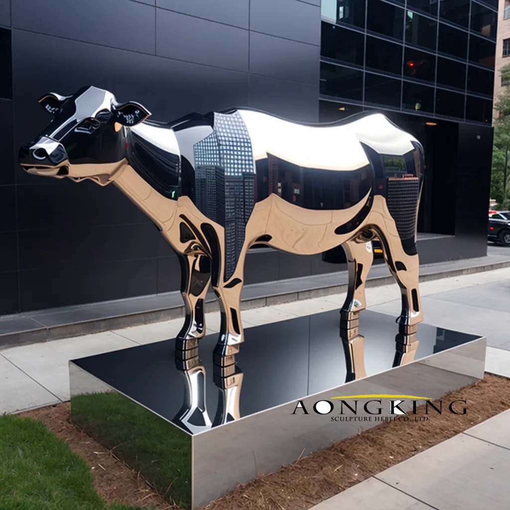 stainless steel cattle statue for street
