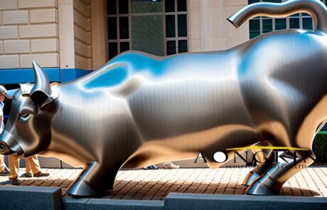 stainless steel Wall Street bull sculpture