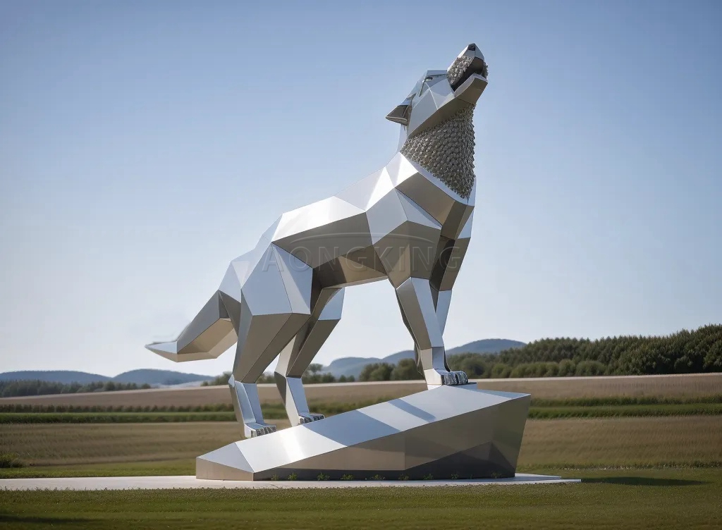 stainless steel wolf sculpture