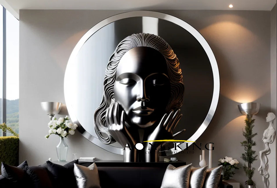 large metal wall art of lady face