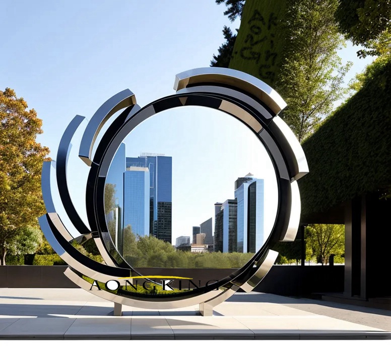 stainless steel 'Wheel of Time' segmented sculpture