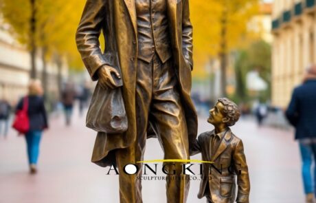 Bronze father and son sculpture